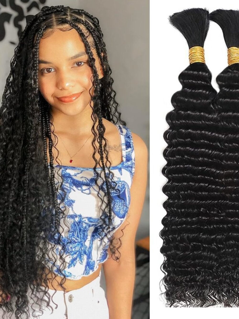 Justres Human Hair Deep Wave Braiding Hair